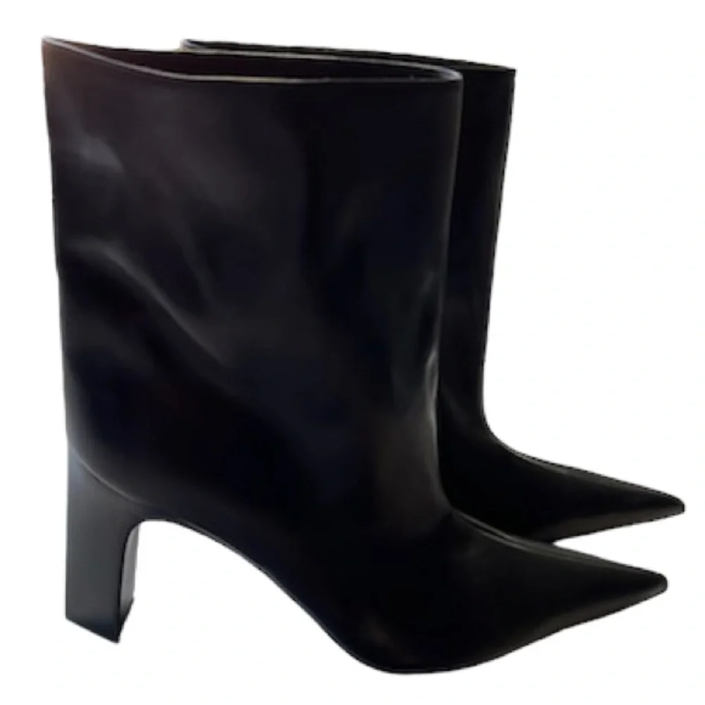 Balenziaga Boots Blade Black Leather Pointed Toe Triangle Heel Women’s Size 9 - Picture 3 of 11